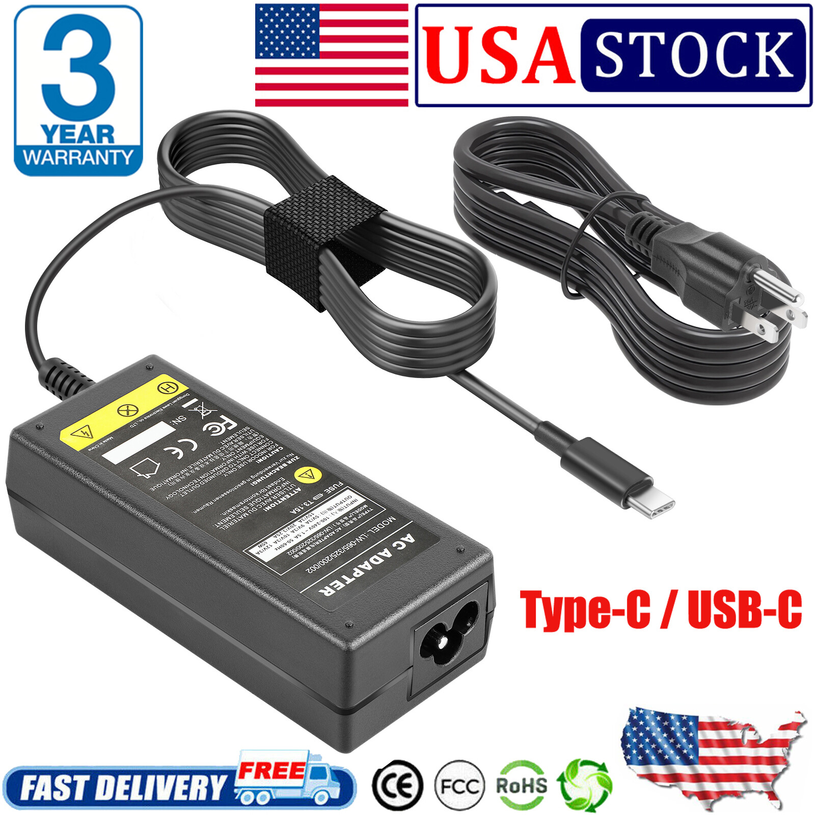 65W USB-C Type-C Power Adapter Charger For Dell Chromebook 3100 3400 13 3380 P