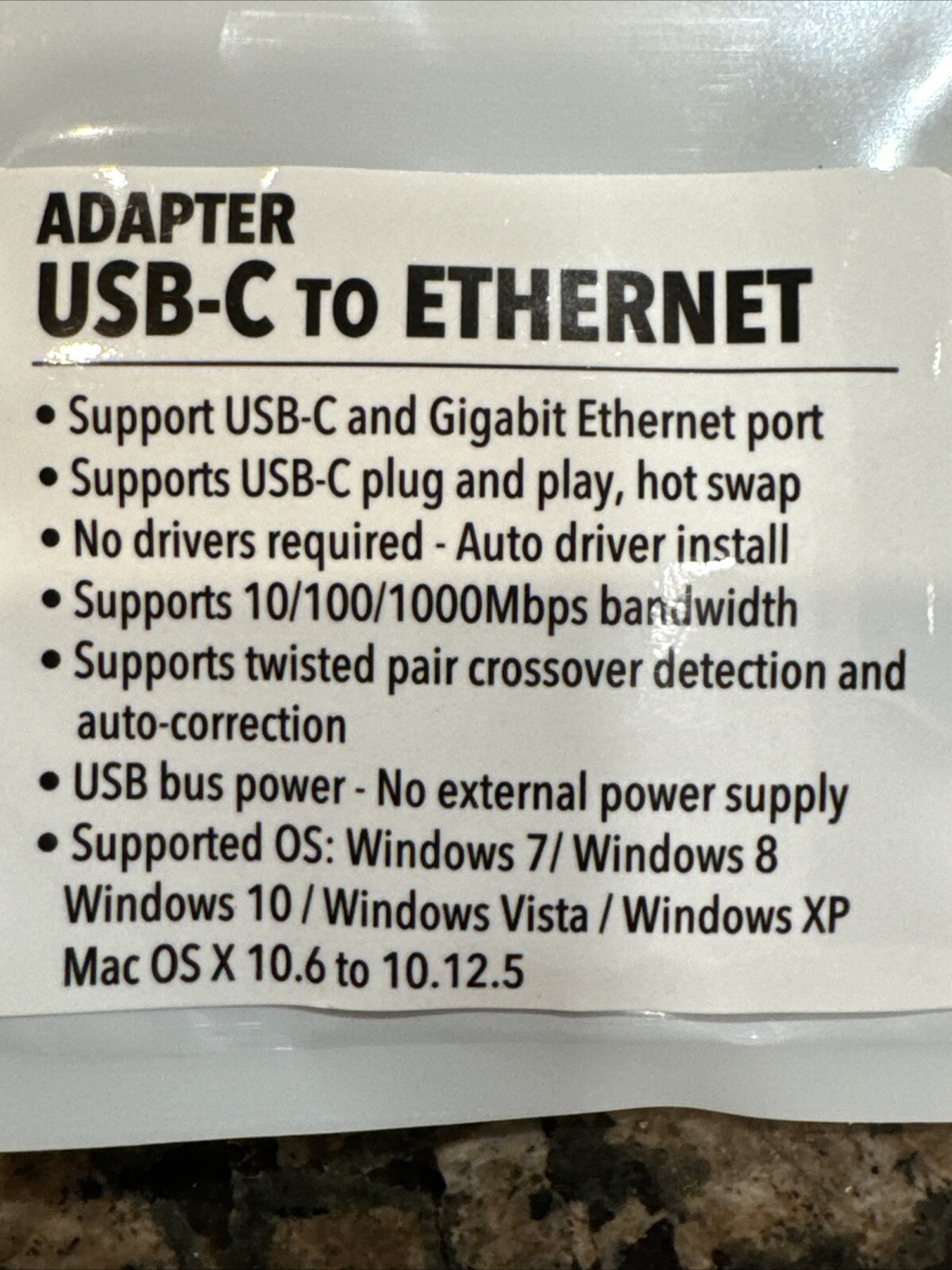 Black USB C Ethernet Type C Network card RJ45 adapter Macs W G1N
