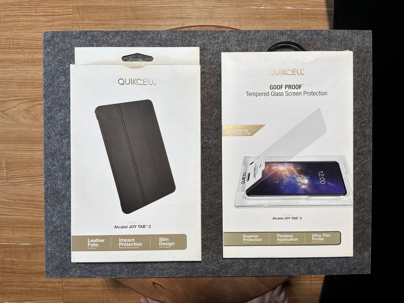 Alcatel JOY TAB 2 Black Leather Folio + Glass Screen Protector By Quickcell