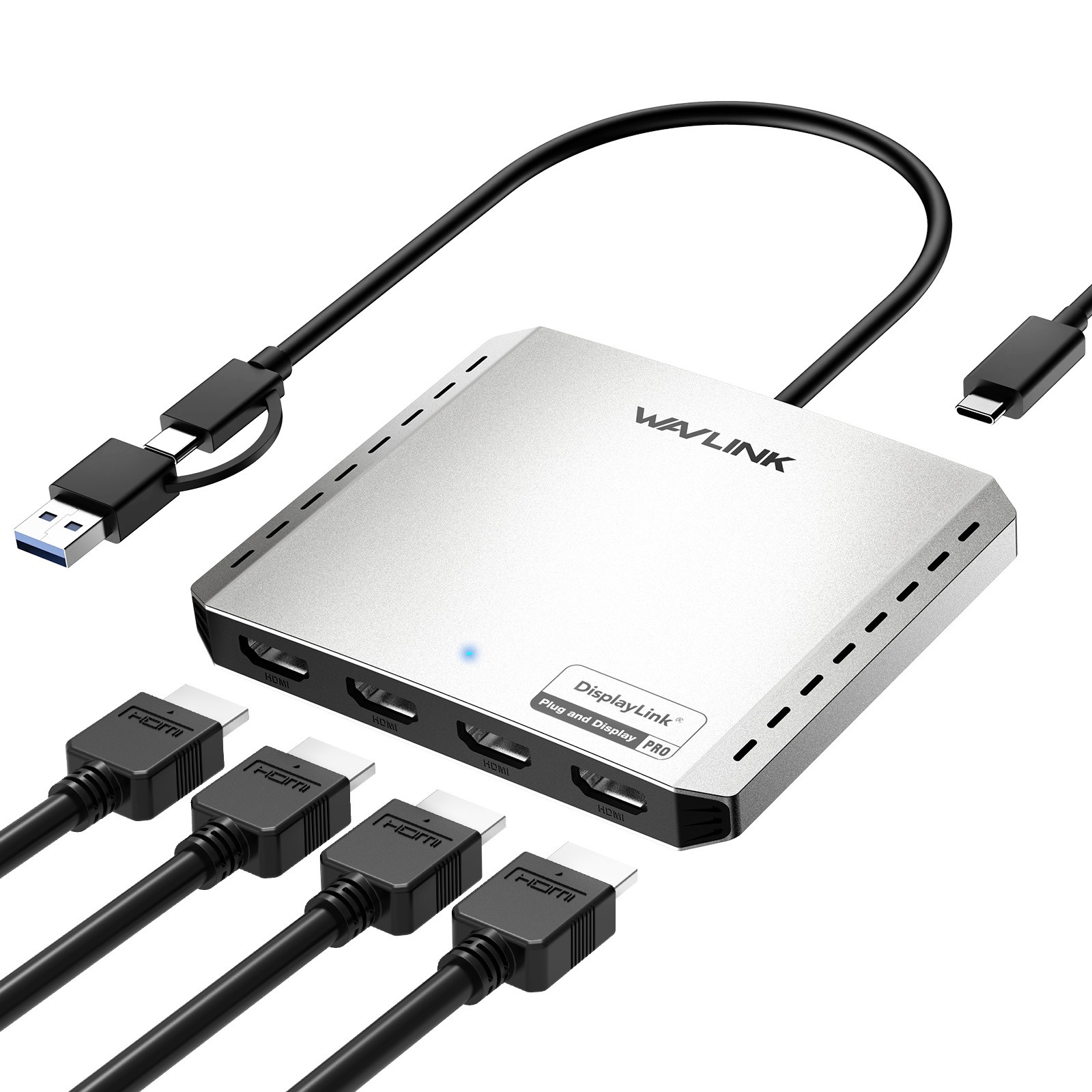 DisplayLink Docking Station(DL7400) Quad 4K@60Hz Display USB-C Hub 4x HDMI