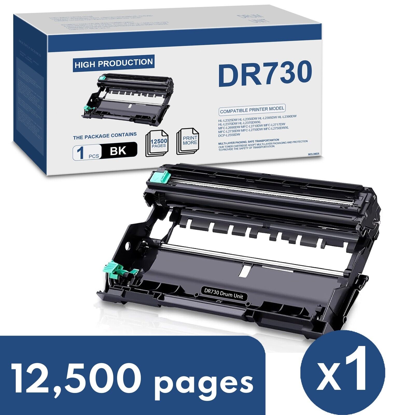DR730 Drum Unit up to 12,500 Pages Replacement for Brother DCP-L2550DW Printer