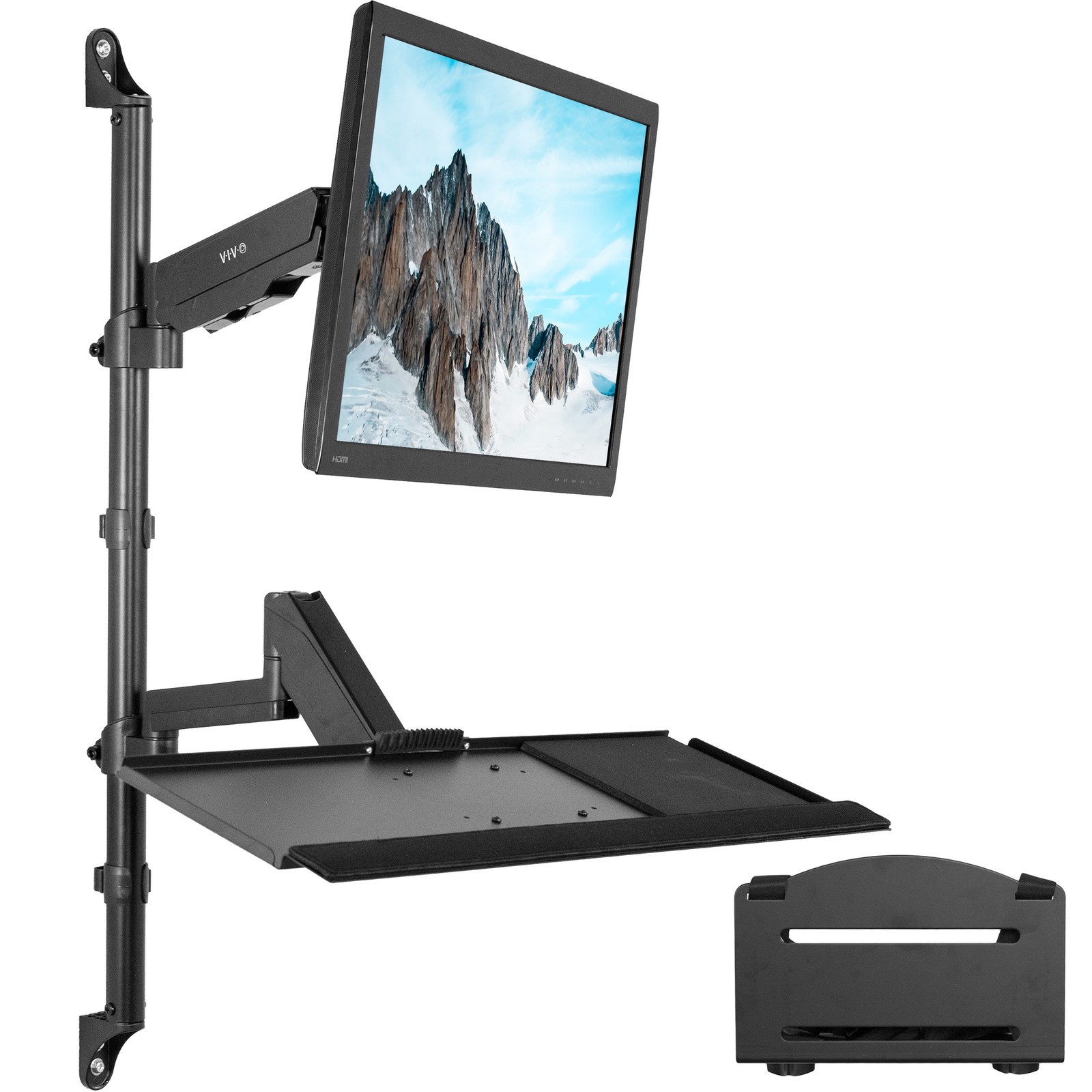 VIVO Sit-Stand Height Adjustable Pneumatic Arm Wall Mount for 1 Screen up to 32"