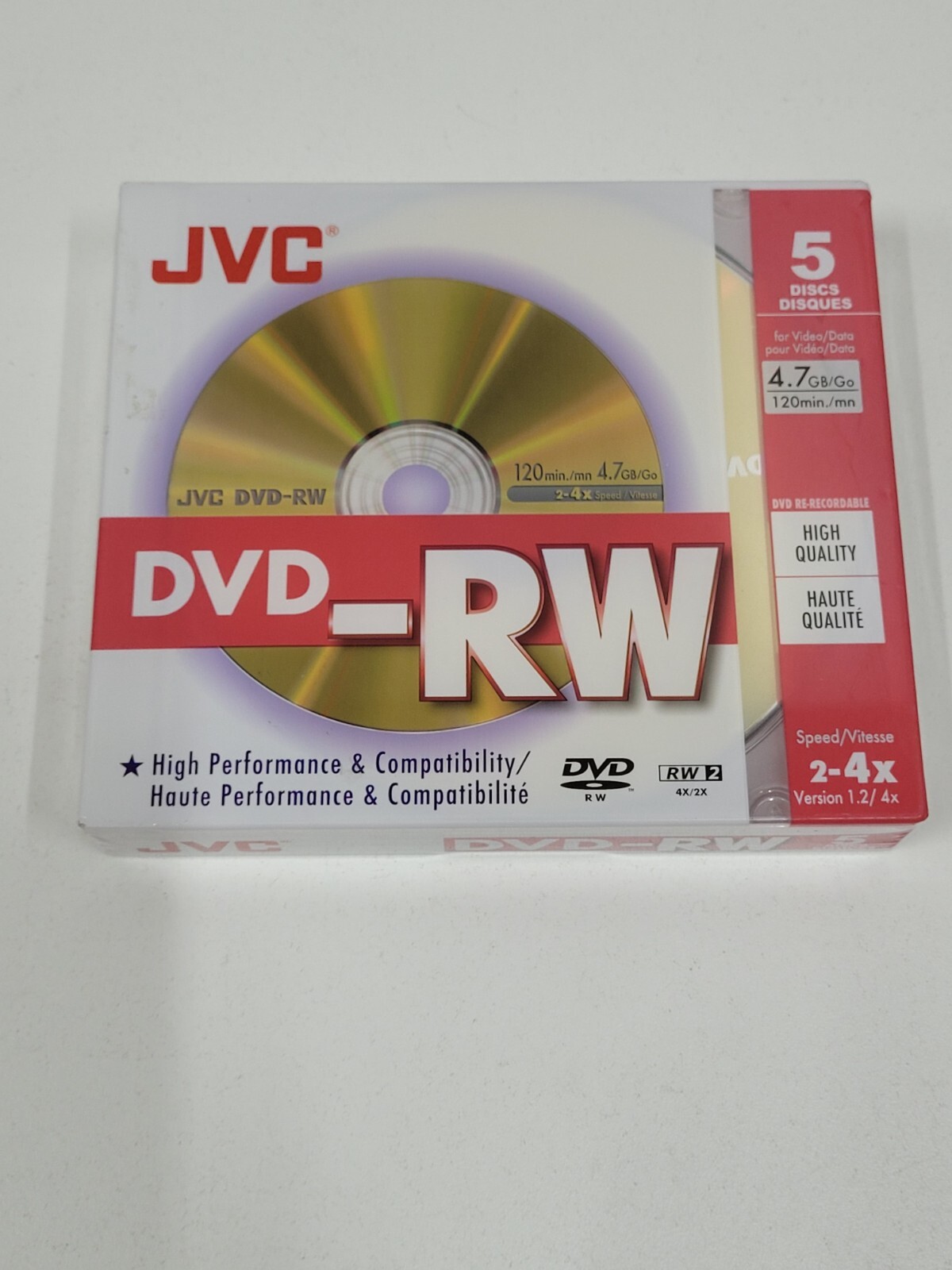 NEW 5 Pack JVC DVD RW High Speed 4X 4.7GB Data Disc Blank Burner VDW47HG5