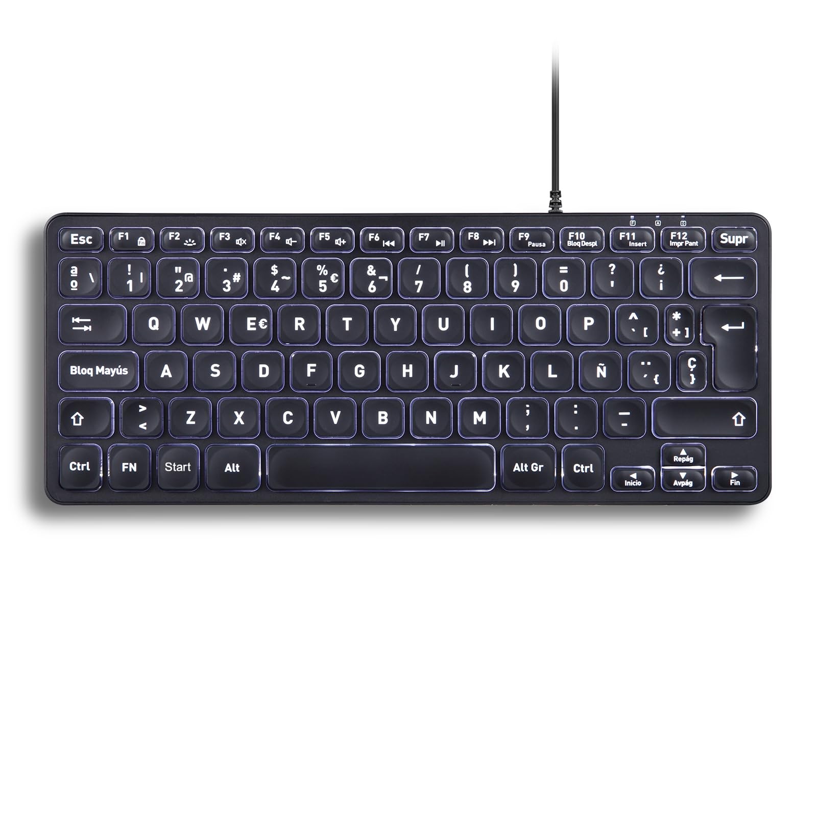 PERIBOARD332 Mini USB Backlit Wired Keyboard Scissors Spanish QWERTY