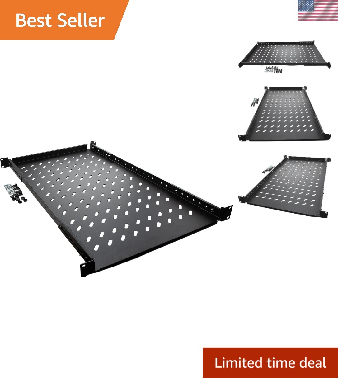 Versatile Vented Shelf - 1U Adjustable Cold Rolled Steel for Tech Storage
