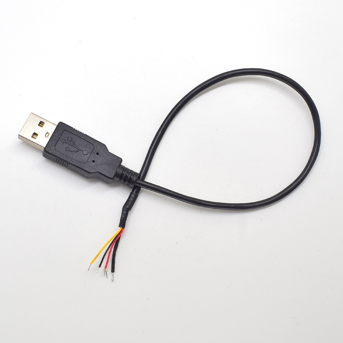 1pc 30cm/1ft USB 2.0 Male Plug 4 Wire Shield DIY Pigtail Cable Black