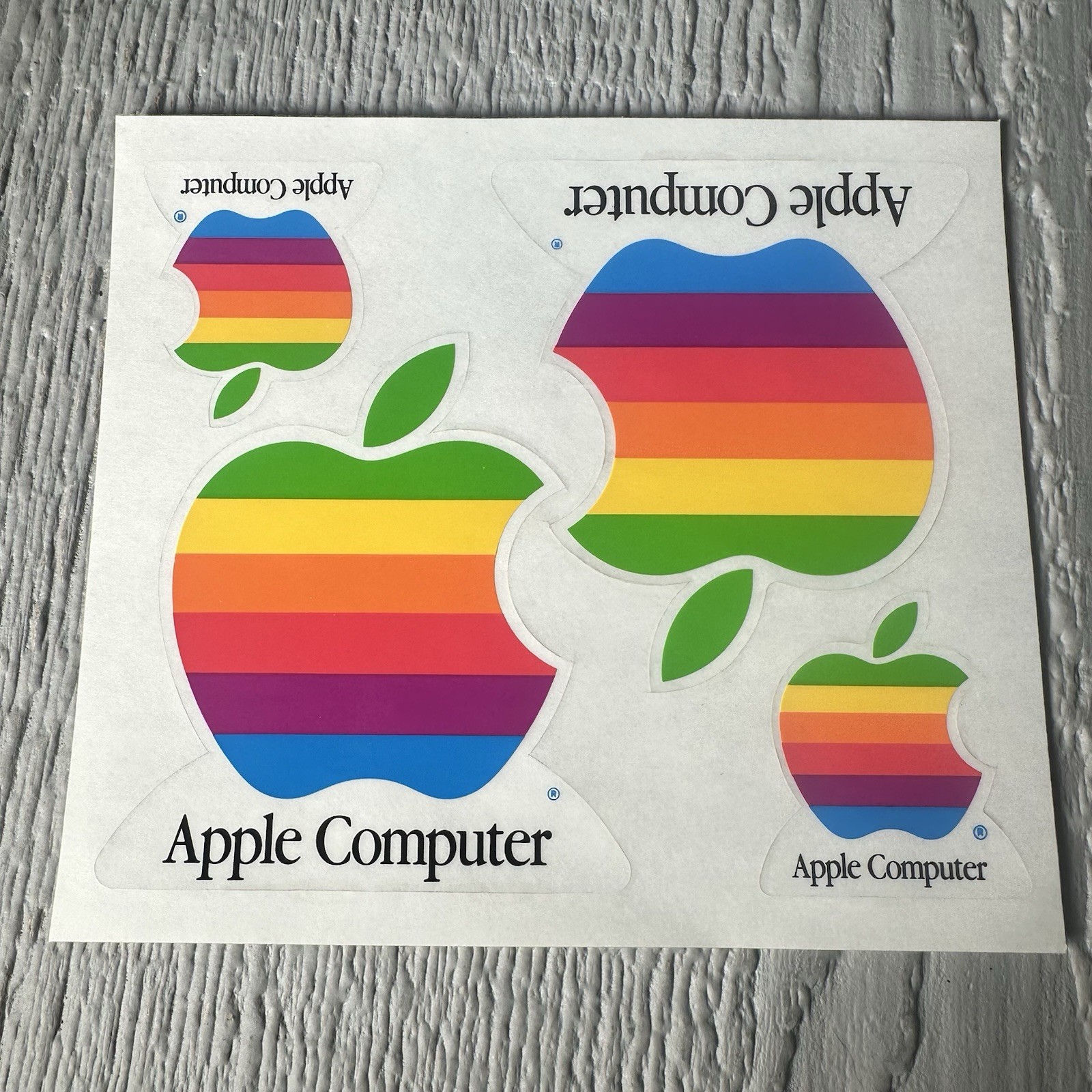 Vintage 80s Original Apple Macintosh Computer Decals 4 Sticker Sheet Rainbow Mac