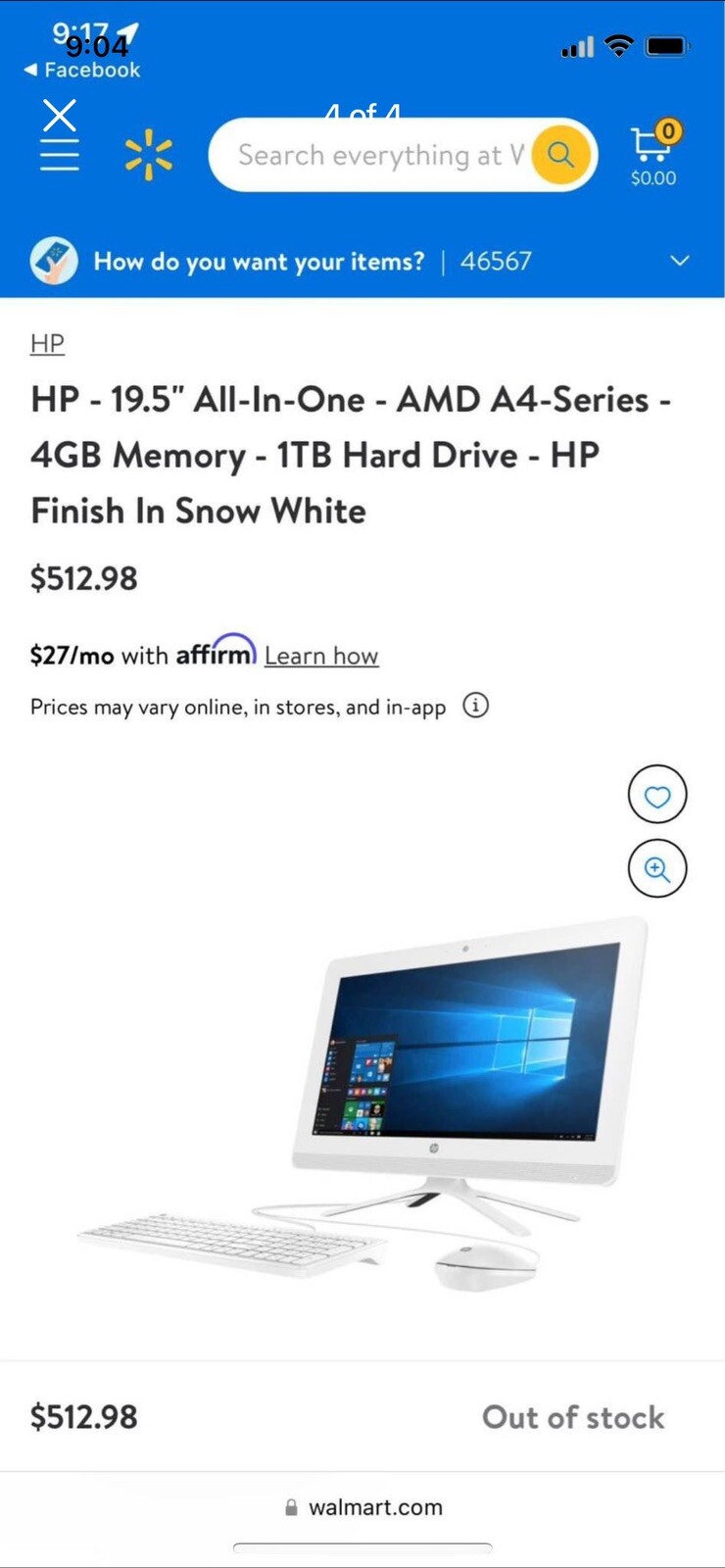 HP 19.5” All In One AMD A4 Series 4GB Memory 1TB Hard Drive HP Finish Snow White