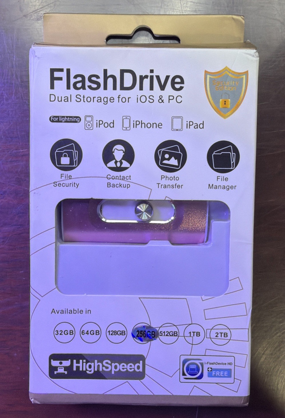 FlashDrive High Speed 256GB Dual Storage USB for iOS & PC Pink NOB Never Used