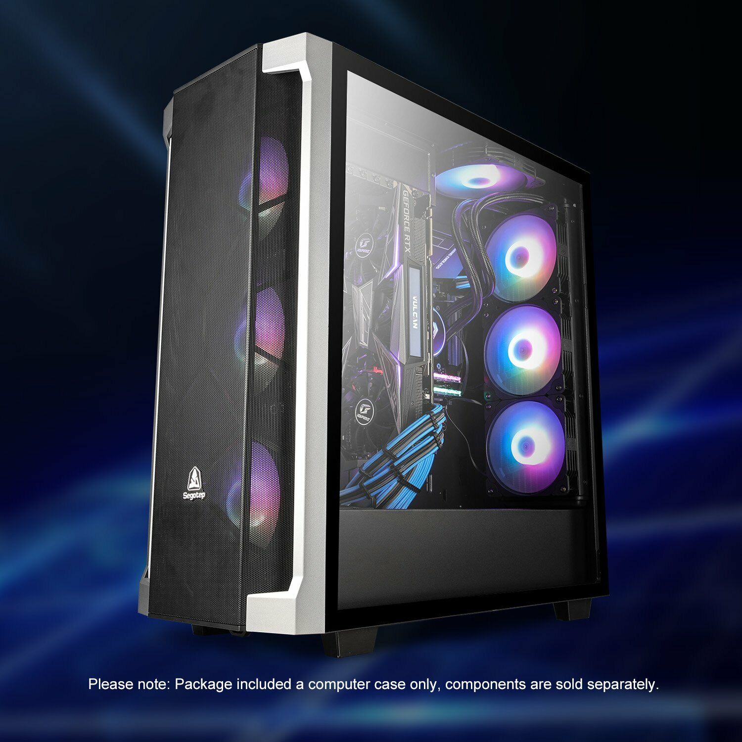 Segotep T1 Black E-ATX Full-Tower PC Gaming Desktop Case Tempered Glass Panel
