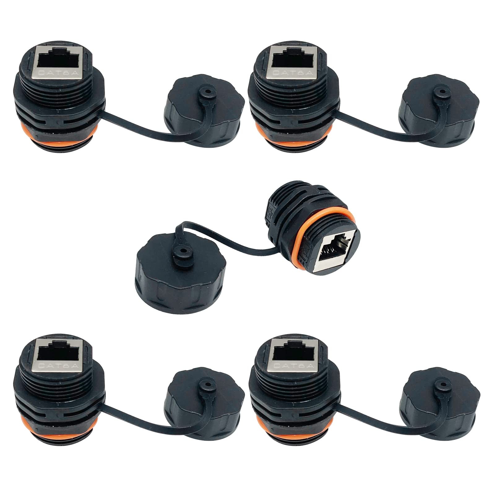 5 PCS Waterproof RJ45 Panel Mount Coupler CAT6A/6/5E/5 Ethernet LAN Connector