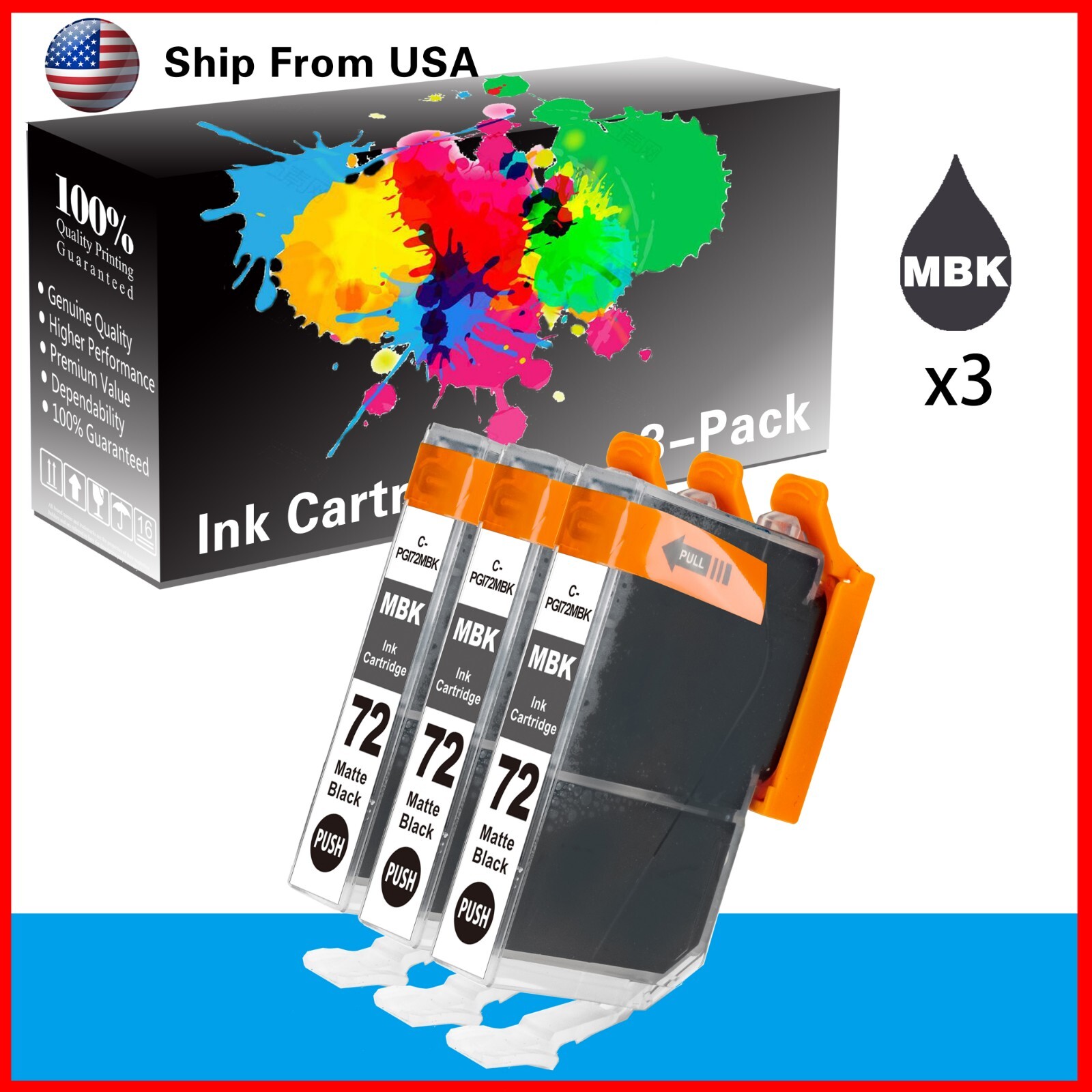 3-Pack of MBK PGI-72 PGI72 Ink Cartridge for PIXMA Pro-10 Printer