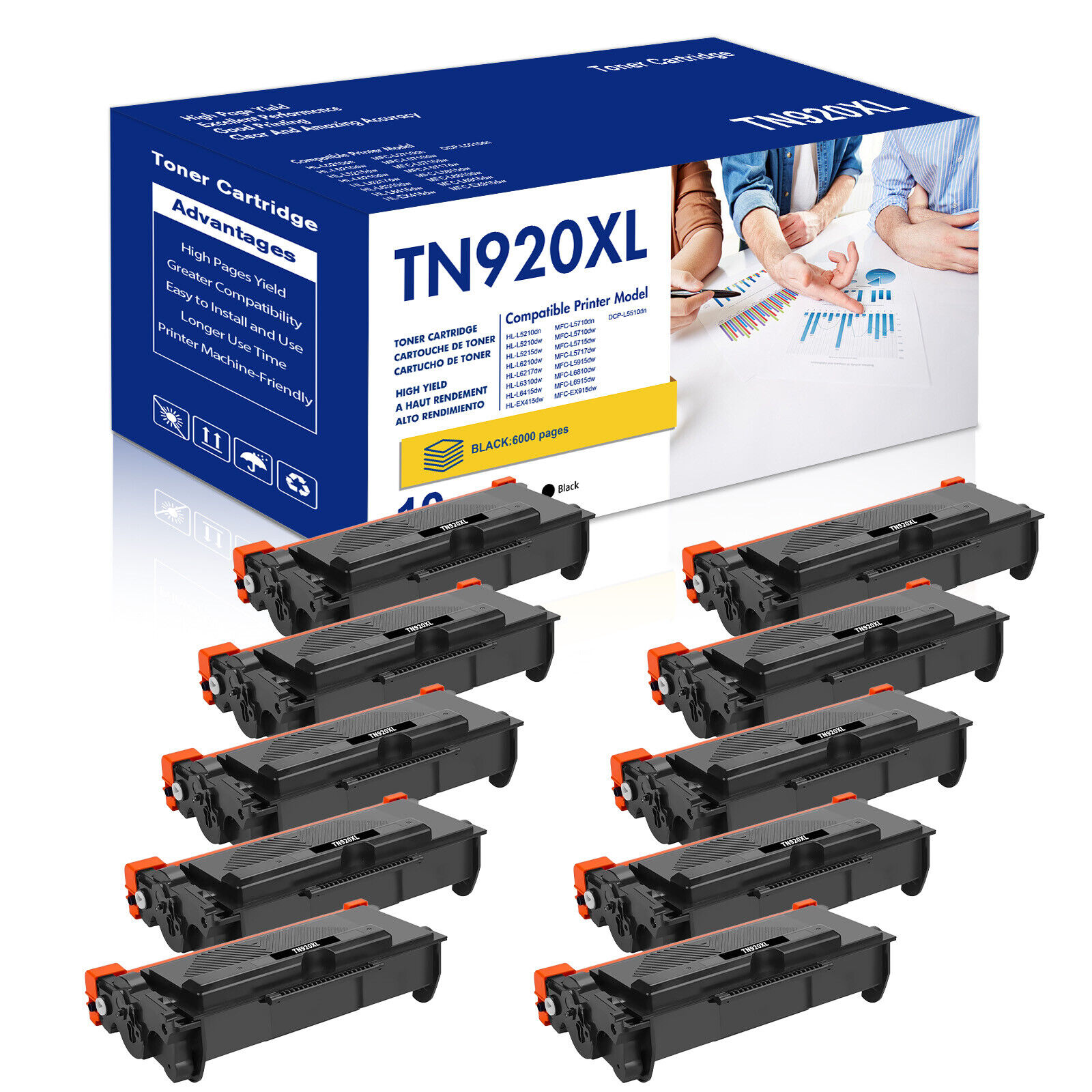 10PK TN920XL for Brother TN920 Toner HL-L5215DW L5210DN DCP-L5510DN Printer
