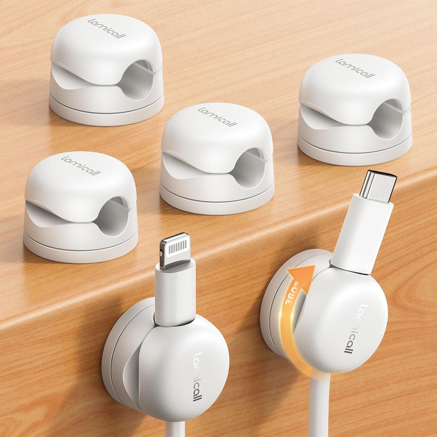 Lamicall 6Pack Rotatable Cord Organizer Cable Clips - [1s Lock] Spring Cord Hold