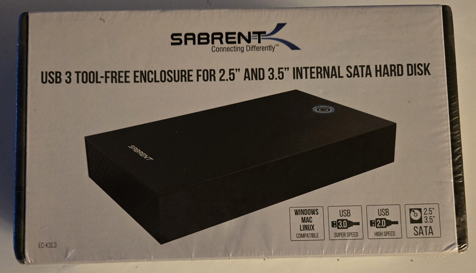 SABRENT USB 3.0 Tool Free Enclosure for 2.5” and 3.5” EC-KSL3, New In Box