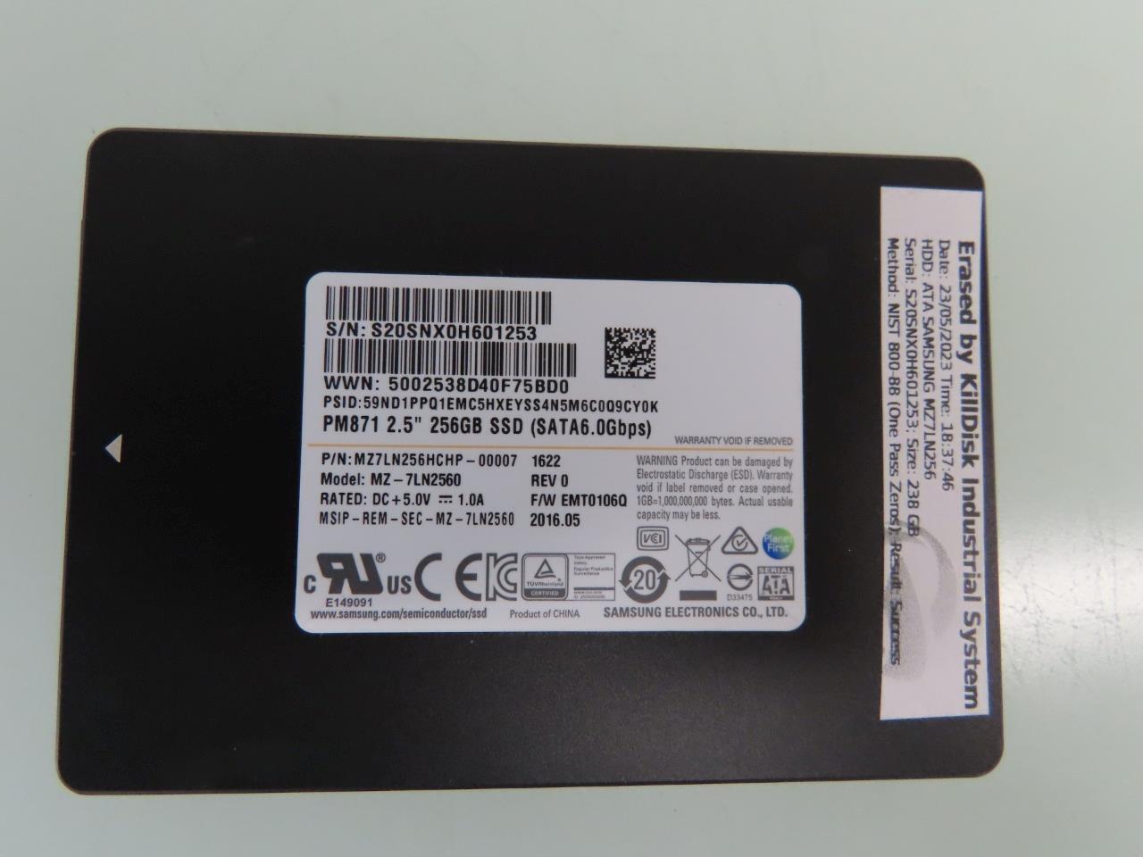 MZ-7LN2560 Samsung PM871 Series 256GB TLC SATA 6Gbps Mainstream Endurance SSD