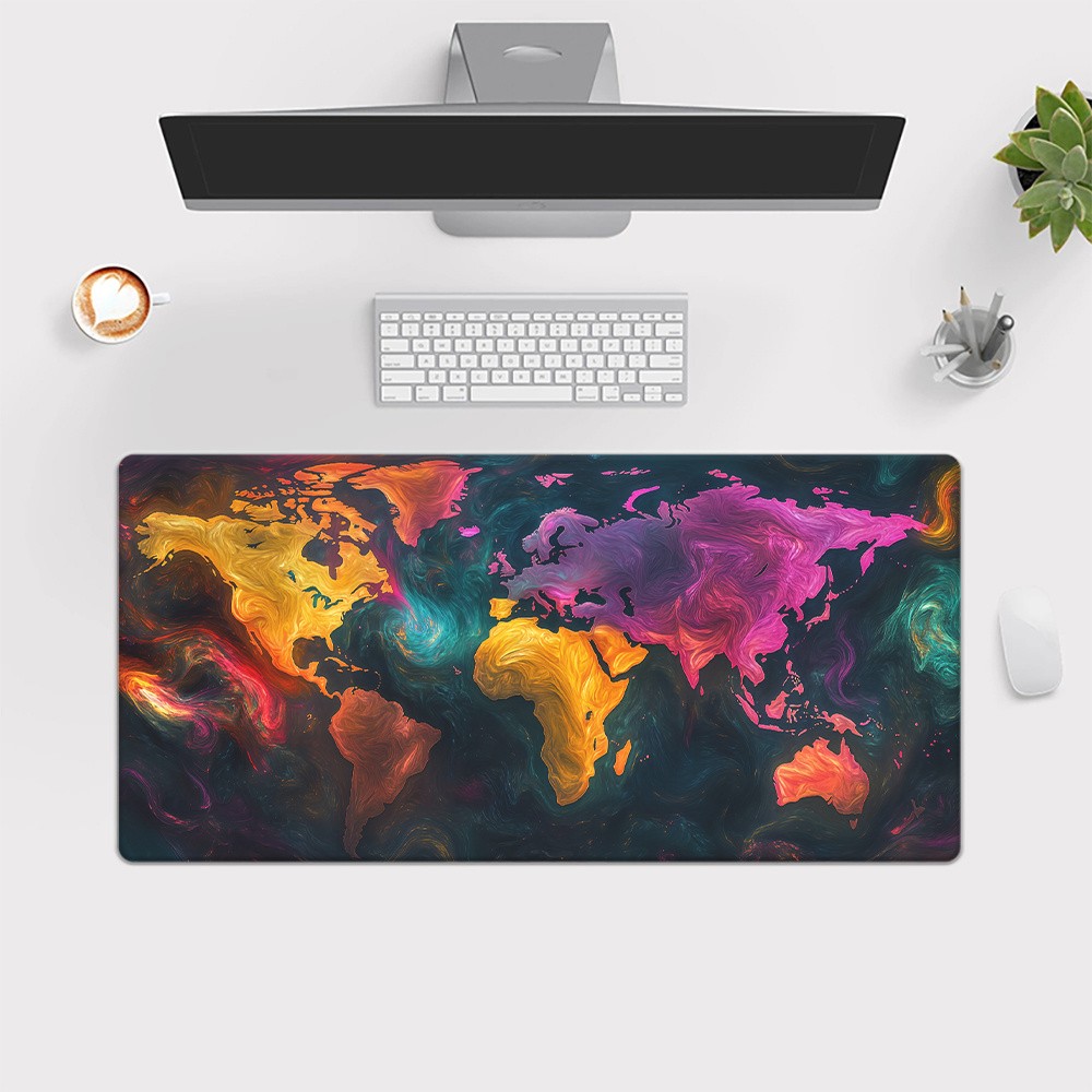 1pc Vibrant World Map Desk Mat | High-Definition Colorful Art Design | XXL Mul