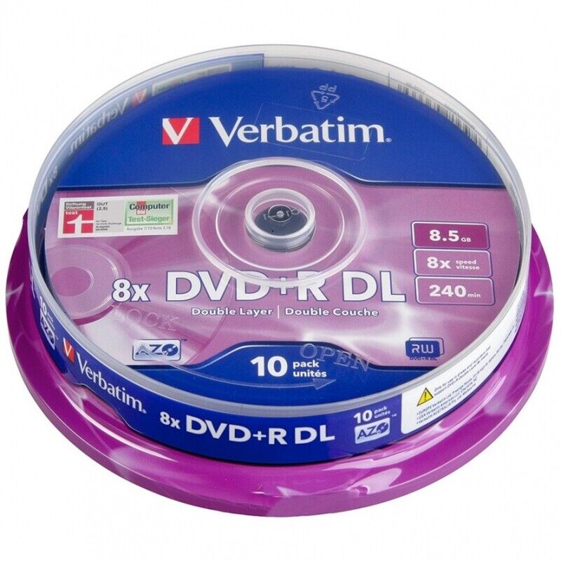 Tub 10 Discs Verbatim DVD+R DL 8.5GB 8X Pack 43666 Coil Lot Double Layer