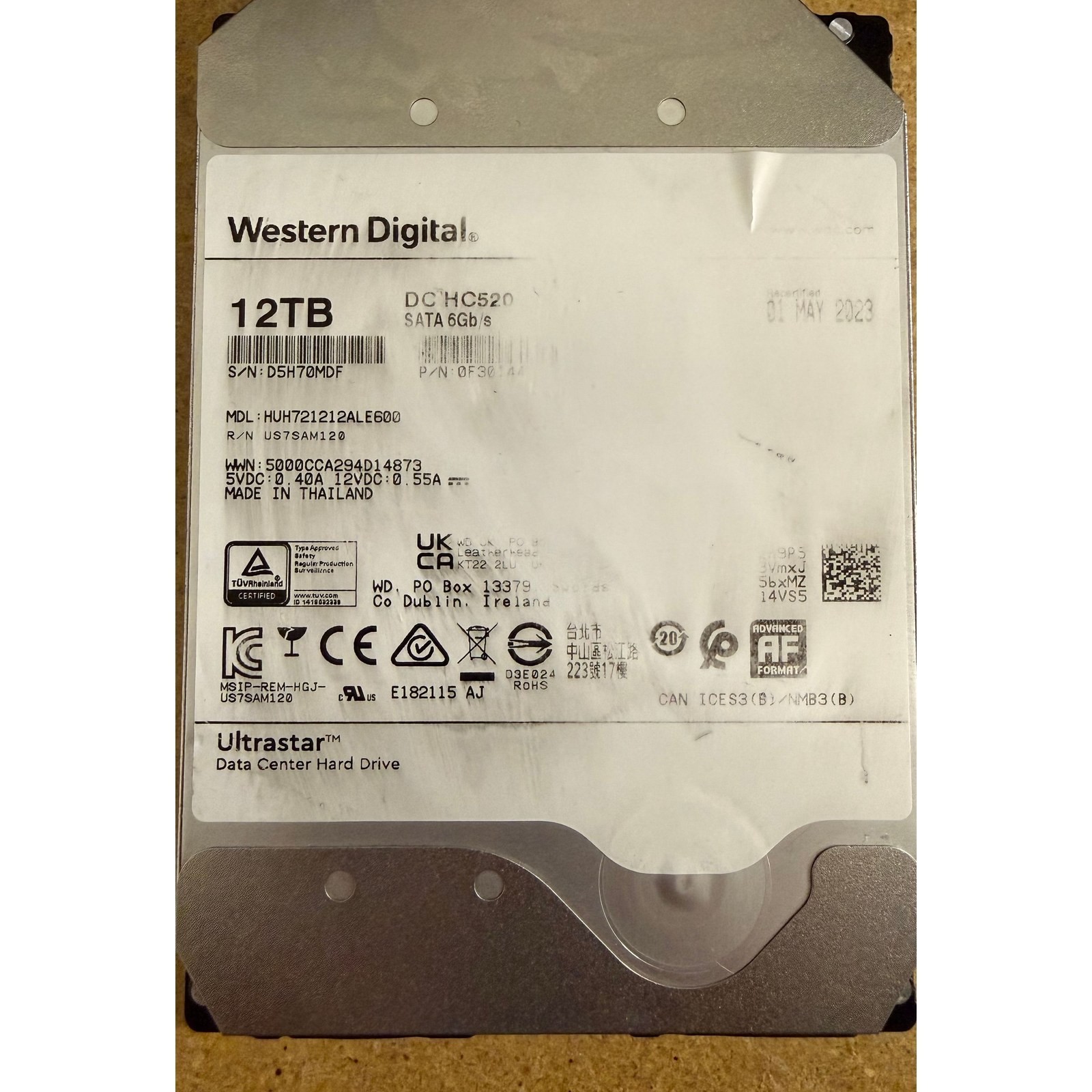 **LABEL DAMAGE BUT 100% HEALTH** HGST Ultrastar DC HC520 HUH721212ALE600 12TB 72
