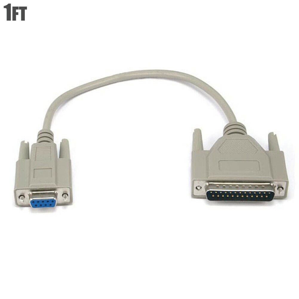 1-25FT Serial RS-232 DB25 25-Pin Male to DB9 9-Pin Female AT Modem Molded Cable