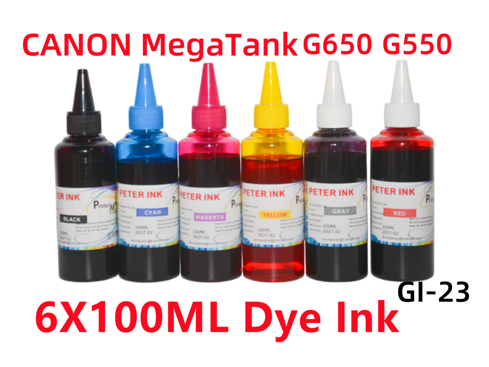 6X100ML Premium ink refills for Canon MegasTank G650 G550 Printer  GI-23 ink