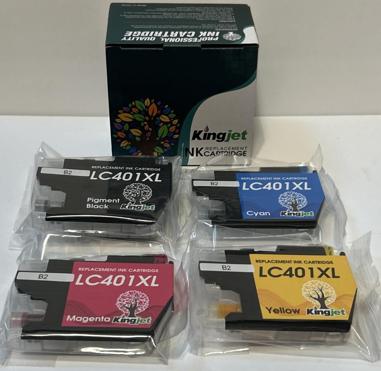 Kingjet LC401XL Replacement Ink Cartridges 4-Pack BK C M Y High Yield Color Set