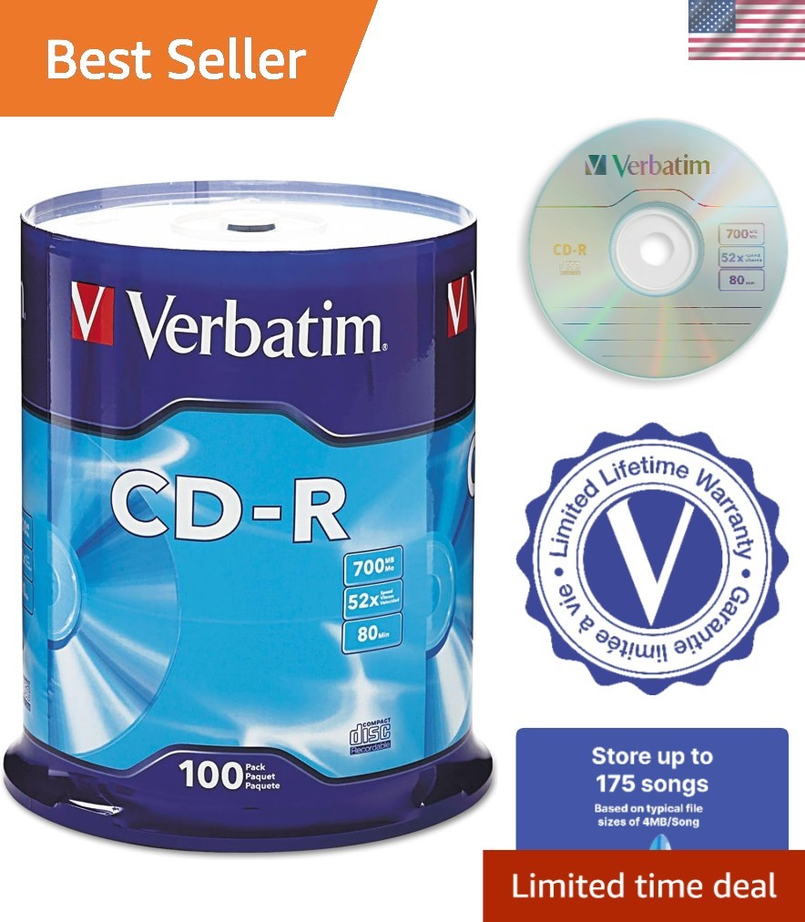 700MB CD-R Blank Discs 100 Pack - 80 Minutes Recording with Dust-Free Storage