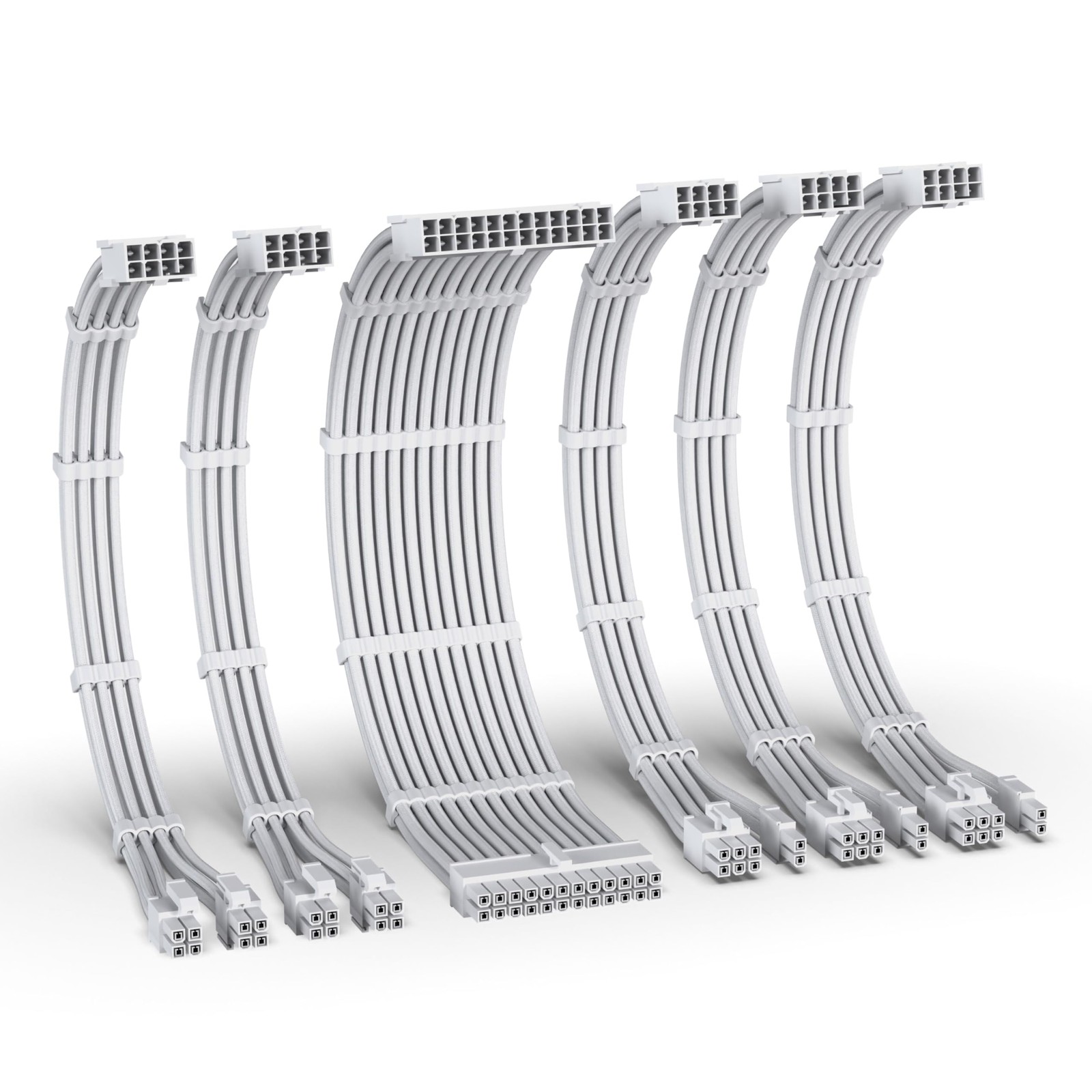 16AWG PSU Extension Kit 300MM 24Pin 2xEPS 3xPCIe Sleeved Cable All White PC