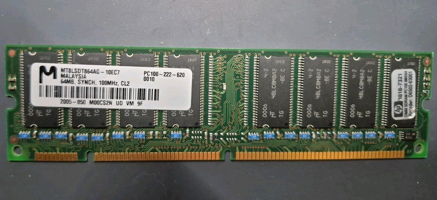Micron 64MB SDR SDRAM DIMM PC100-222-620 168-Pin 1x64MB CL2 MT4LSDT864AG