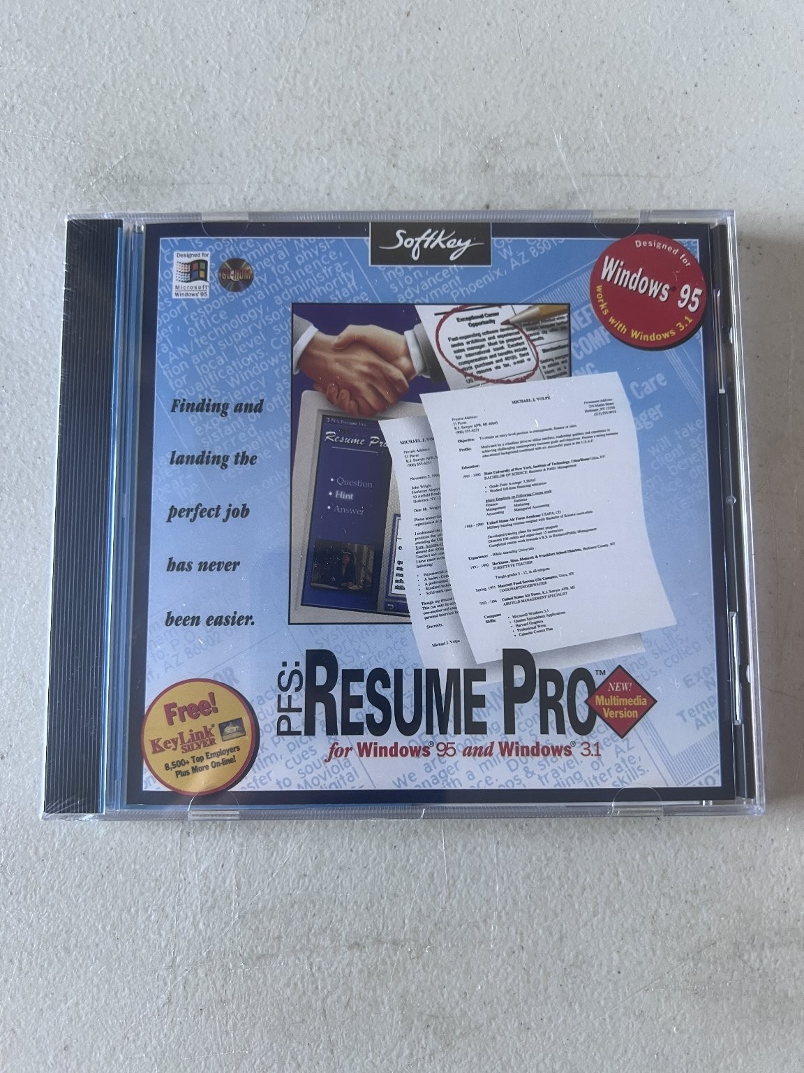 SoftKey PFS: Resume Pro Software Windows 95 3.1 CD-ROM Factory Sealed