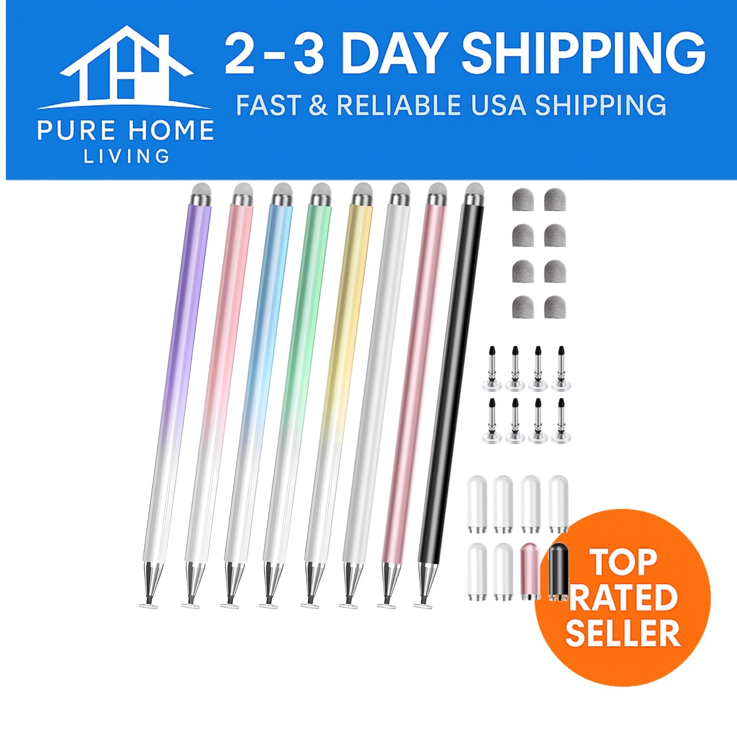 Precision 2-in-1 Touchscreen Stylus Pens - Fiberglass & Disc Tips, 8 Pack