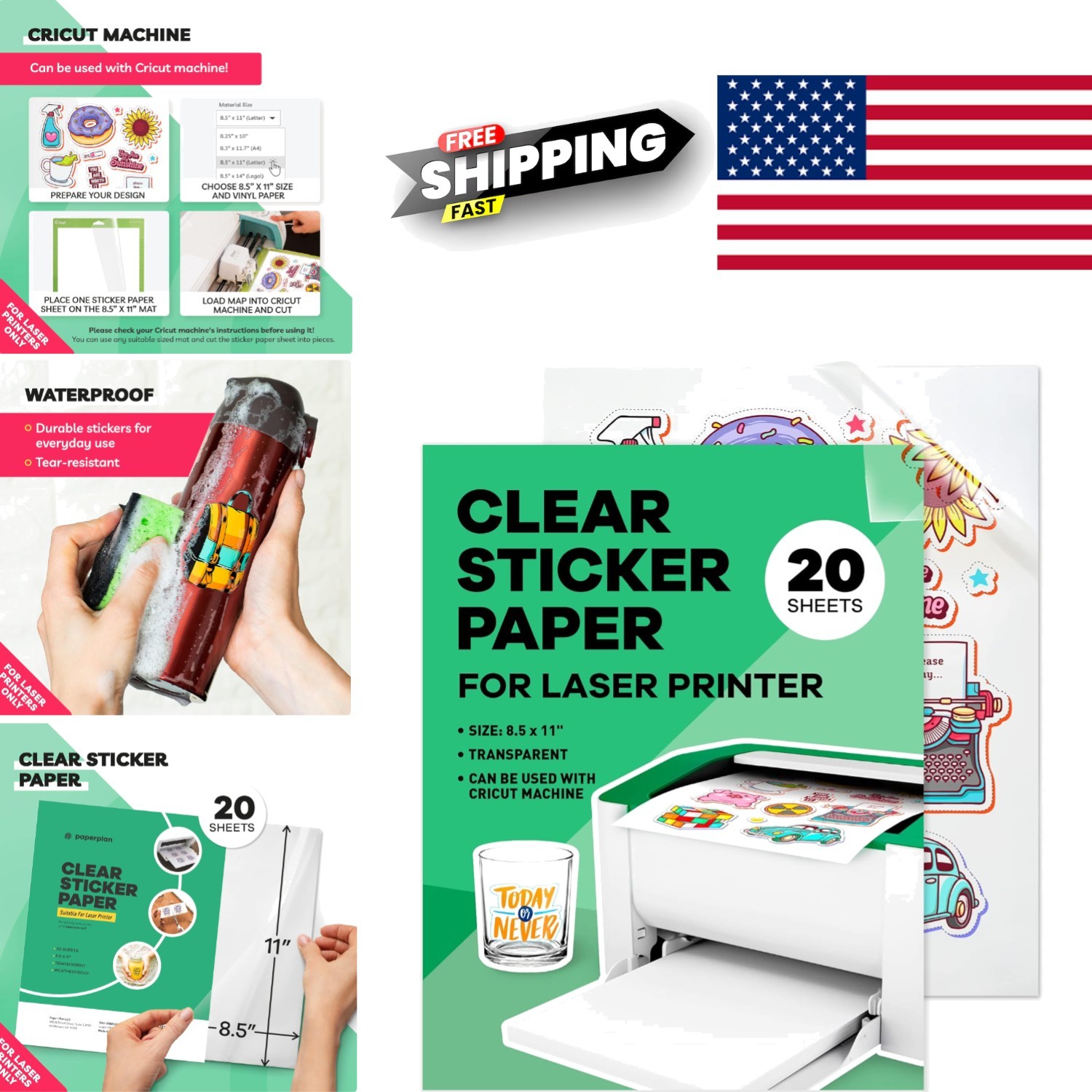 Biodegradable Clear Sticker Paper 20 Sheets 8.5 x 11 Inch Durable for Crafting