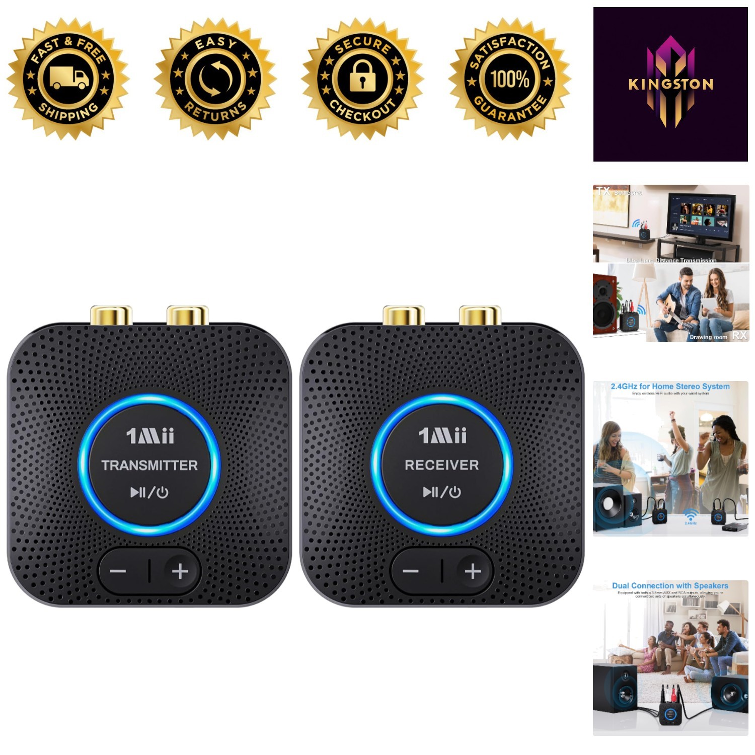 Long Range Wireless Audio Transmitter Receiver Set - 262ft, Plug and Play Design
