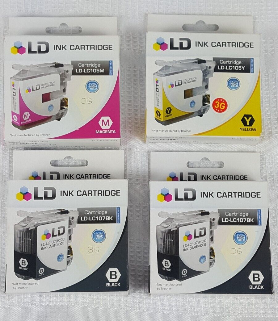 4 New LD Ink Cartridges LC107BKCIC Black LC105Y Yellow LC105M Magenta 2018