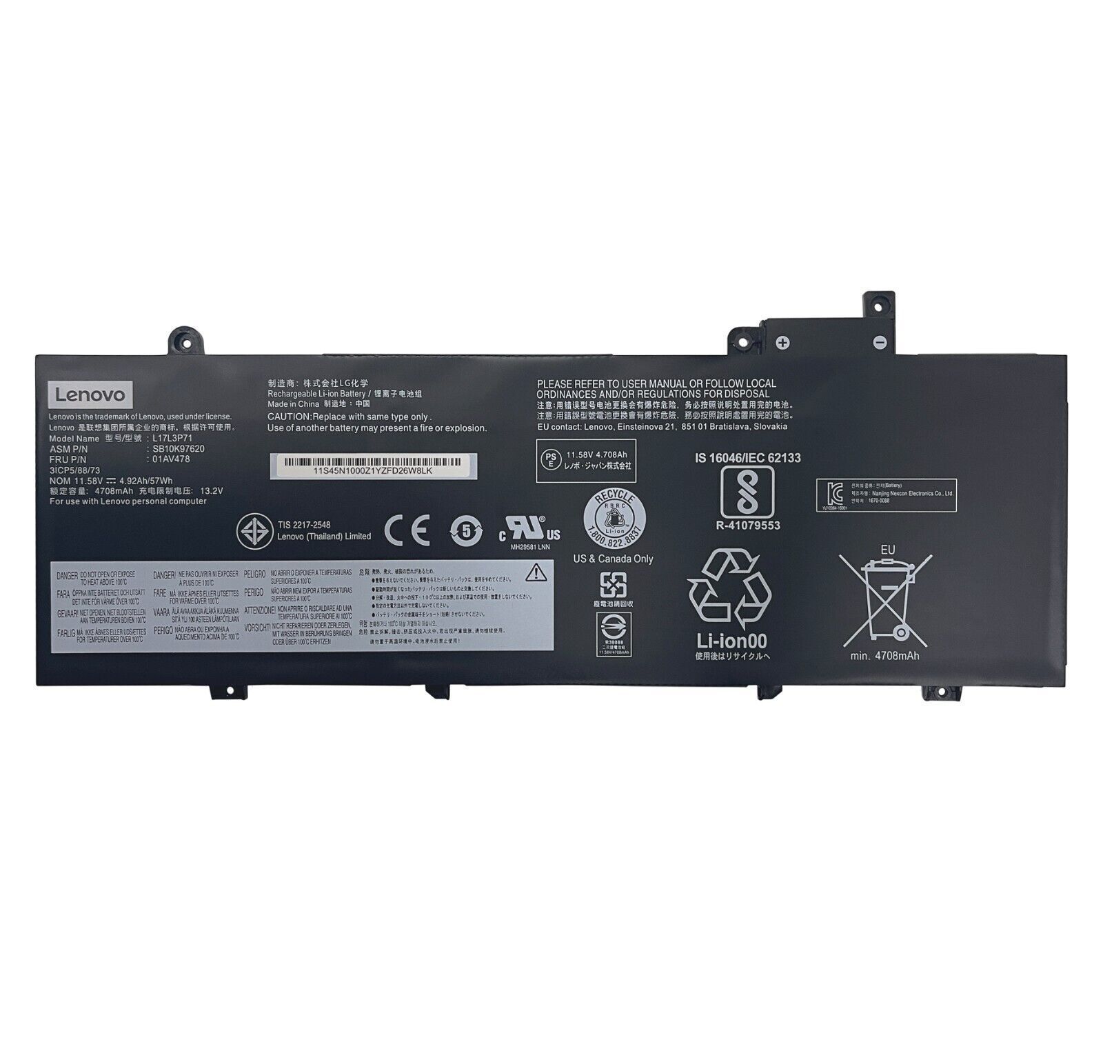 NEW Genuine 57WH 01AV478 01AV479 Battery For Lenovo ThinkPad T480s SB10K97622