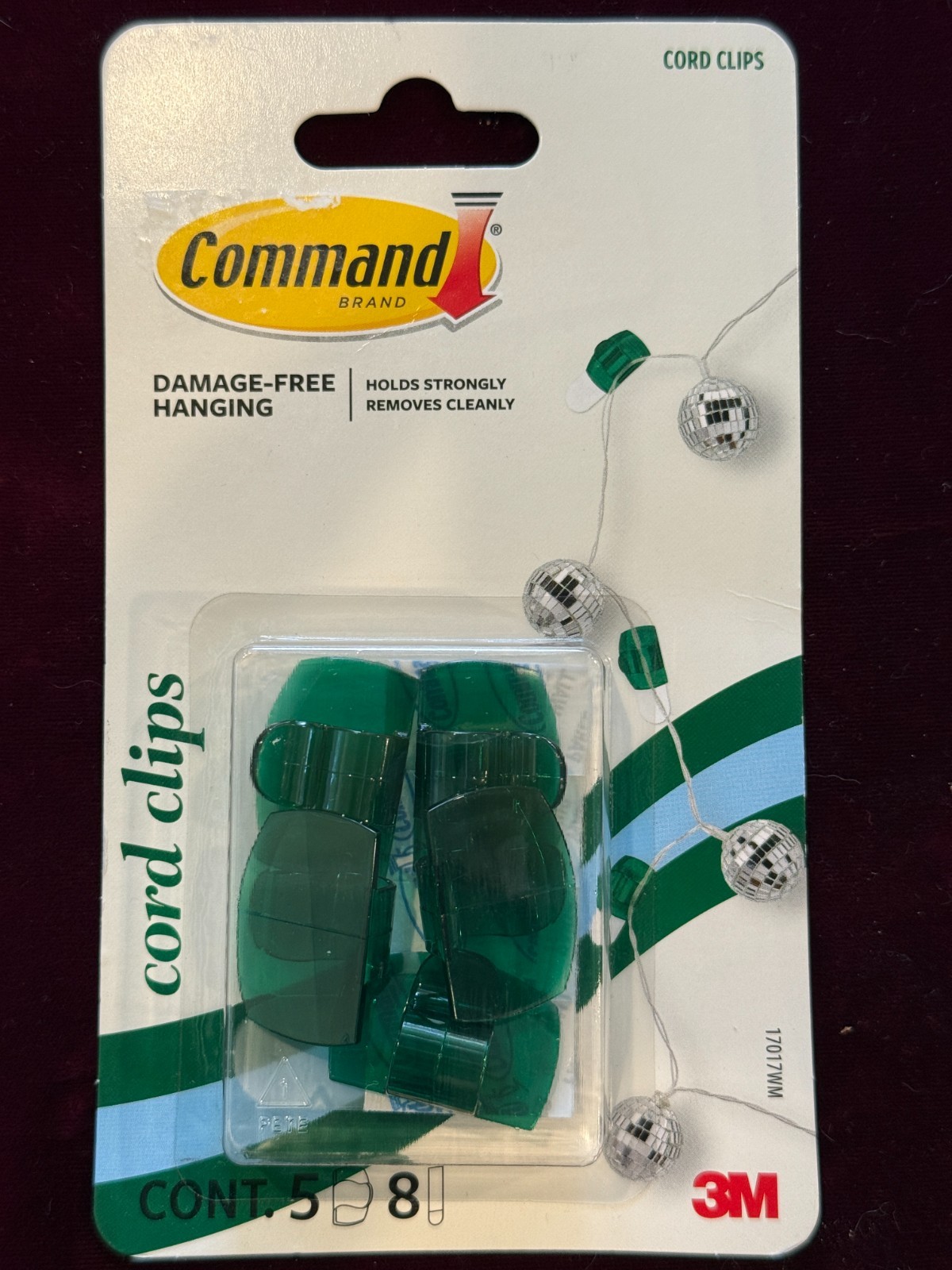 BLUE or GREEN or PURPLE Command Cord Clips Cable Organizer Damage Free Hanging