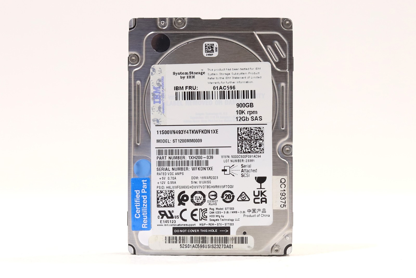 IBM ST1200MM0009 900GB 2.5" 12Gb/s 10K RPM SAS Hard Drive FRU P/N:01AC596 Tested