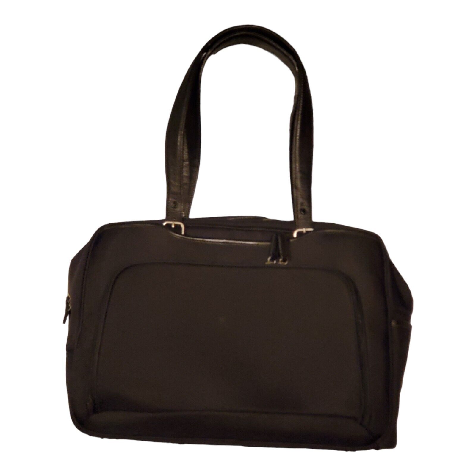 Eddie Bauer Padded Laptop Briefcase Bag Black Double Leather Handle Expandable