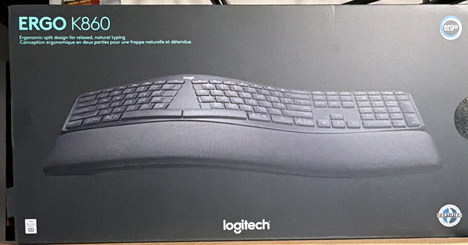 NIB Logitech ERGO K860 Split Ergonomic Wireless Keyboard w/ Wrist Rest - Black