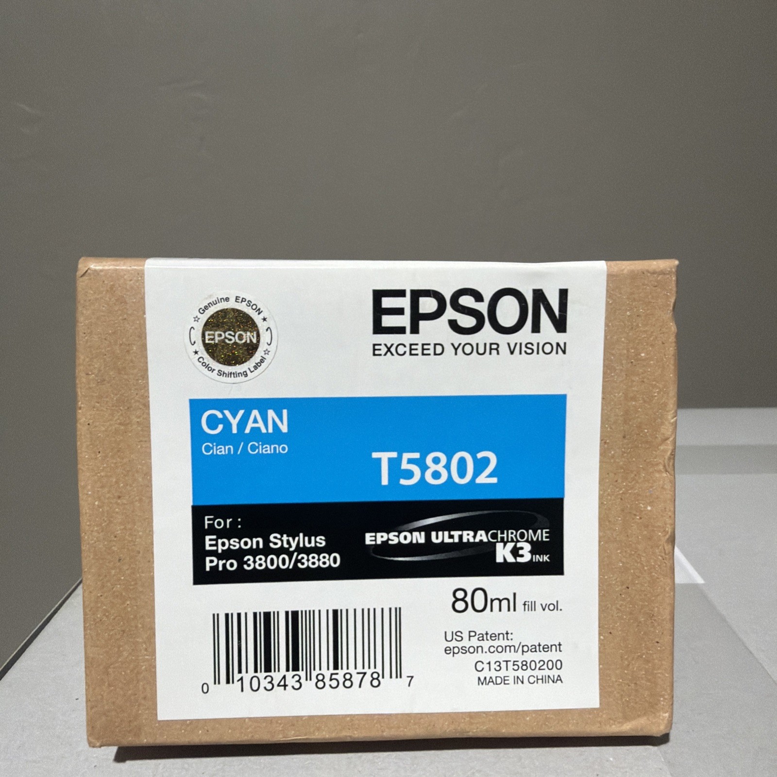 Genuine Epson Pro 3800 3880 Cyan K3 Ink T5802 Expire 2017