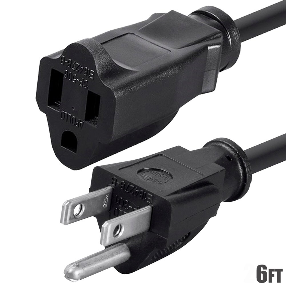 6FT 14/3 Power Extension Cord Cable NEMA 5-15P Male to 5-15R Female 15A 14AWG