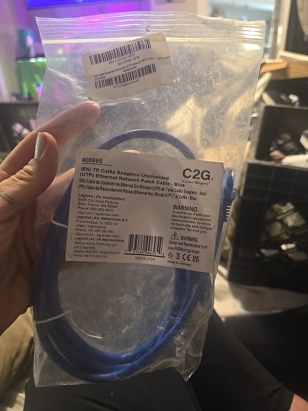 C2G 7ft Cat6a Snagless Unshielded (UTP) Network Patch Ethernet Cable-Blue #00695