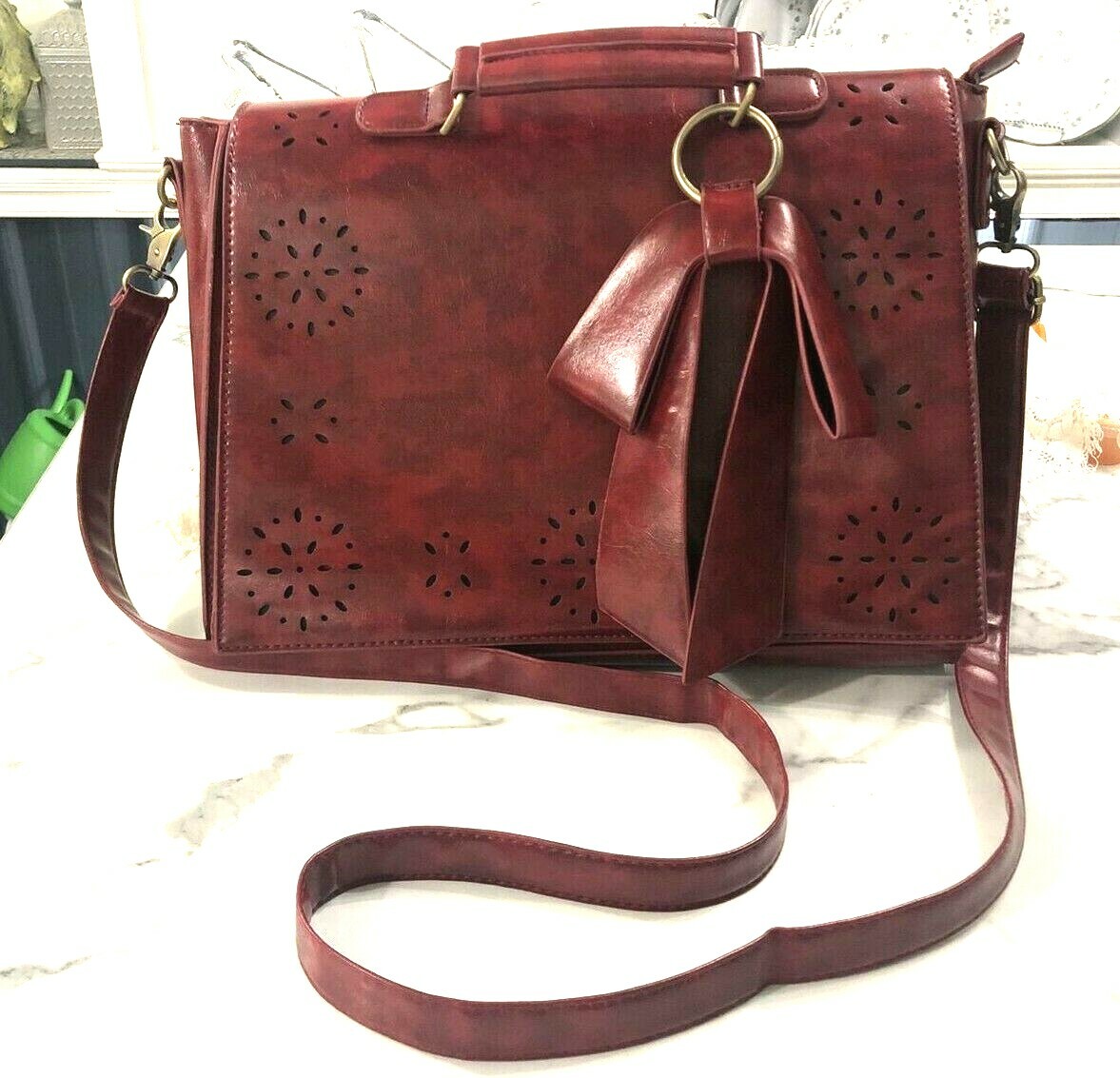 ECOSUSI Crossbody Messenger Bag In Red VEGAN LEATHER Ships free