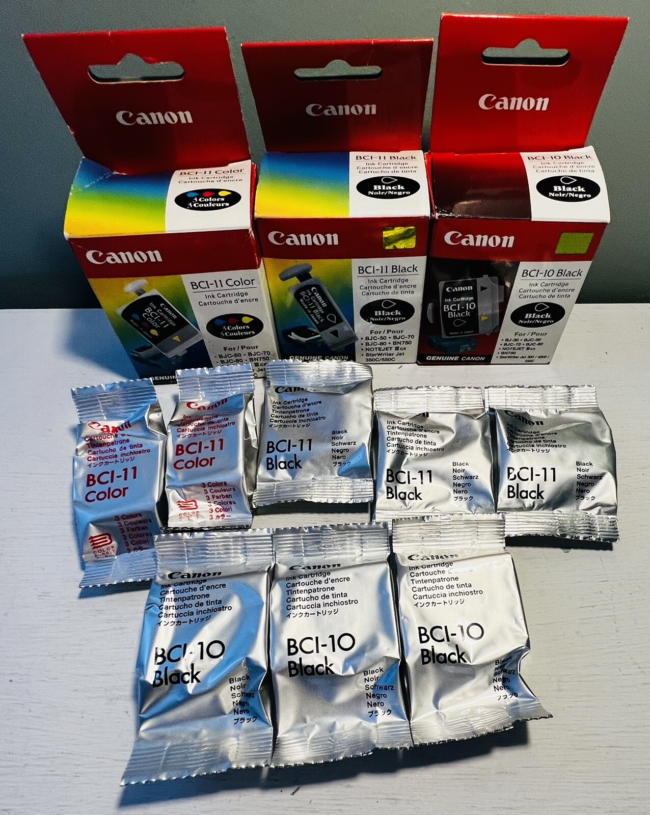 Canon BCI-11 X3 Black Ink Cartridge & 2 Color- BCI-10 Black X 3 ALL NIP
