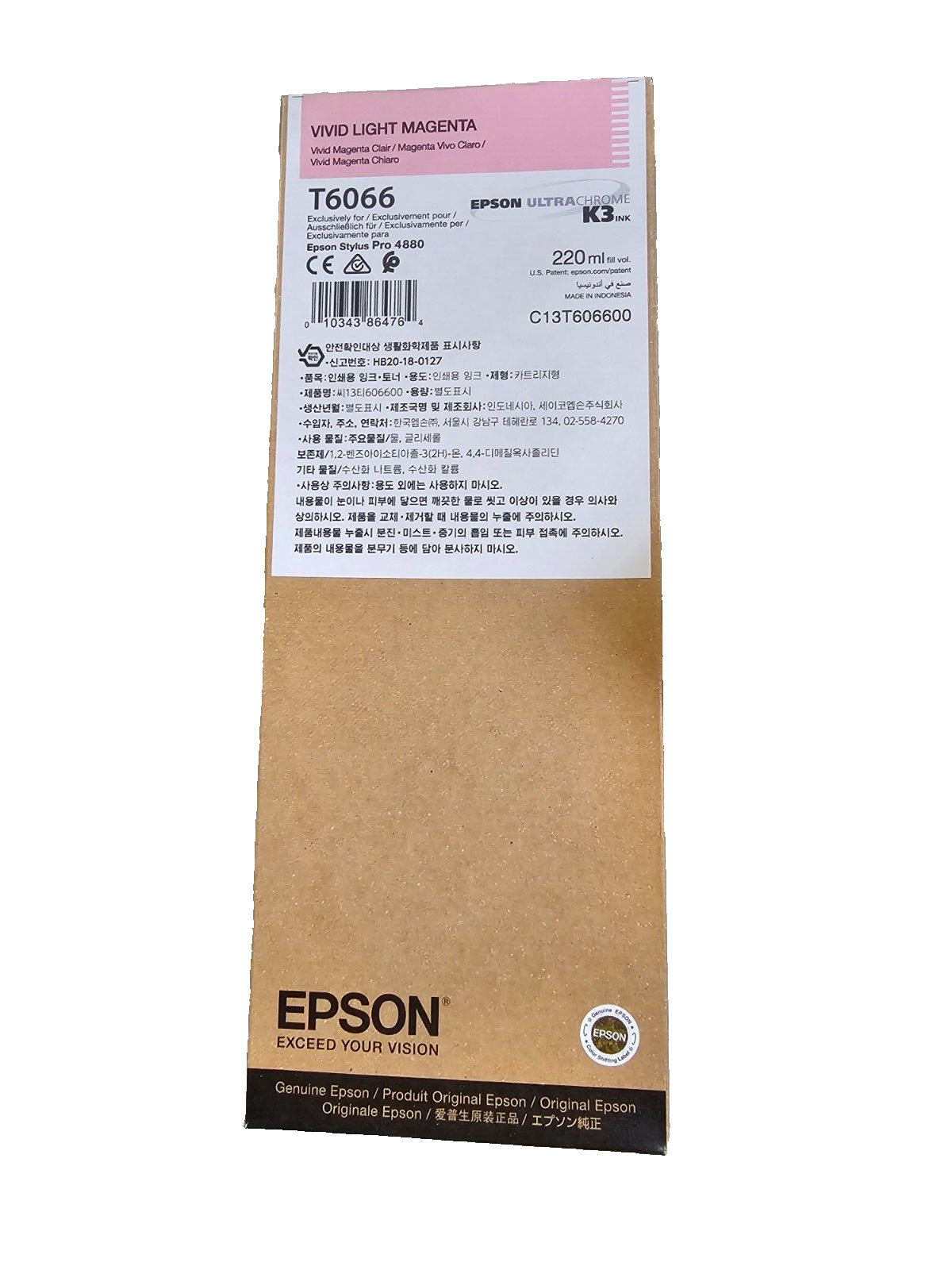 GENUINE EPSON T6066 Vivid Light Magenta INK for STYLUS PRO 4800/4880, 10/2023
