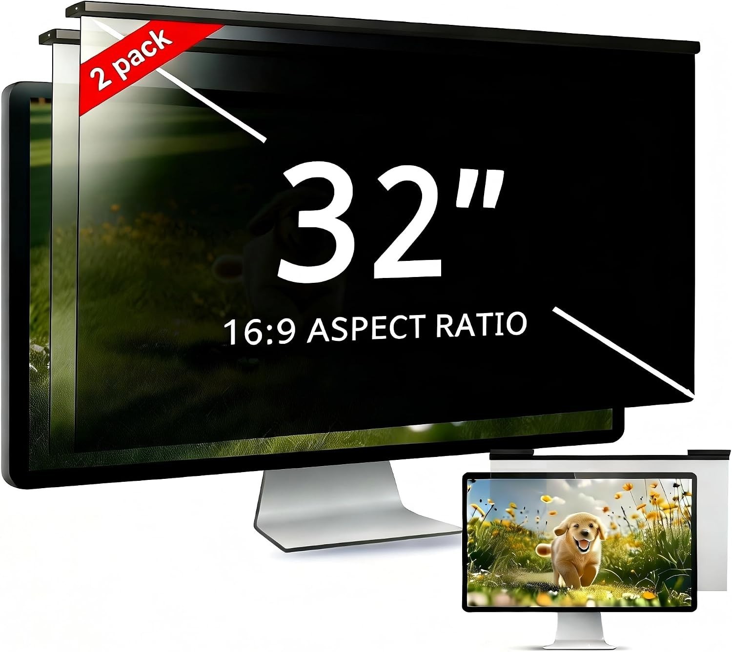 [2 PACK] 32 Inch Removable Hanging Computer Privacy Screen Protector for 16:9