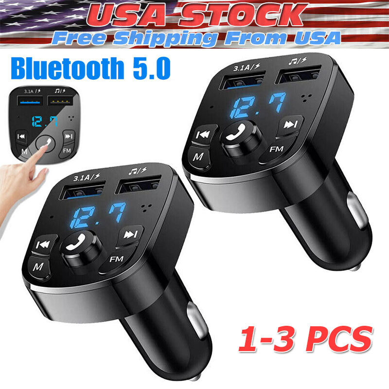 Bluetooth 5.0 Car Wireless FM Transmitter Adapter 2USB PD Charger AUX Hands-Free