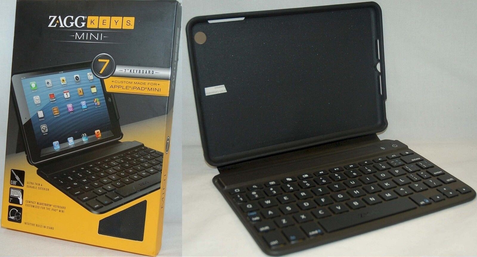 NEW ZaggKeys Apple iPad Mini 7" BLACK Folio Bluetooth Keyboard & Case Stand zagg