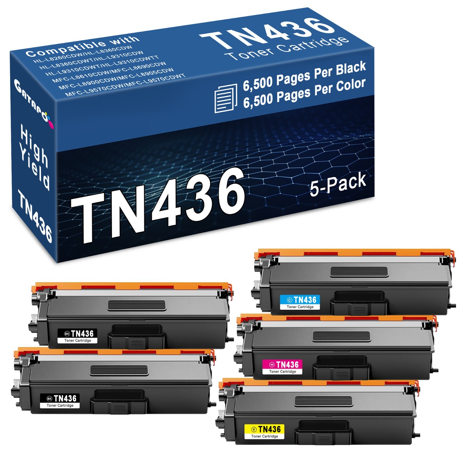 5 Pack TN436 Toner Cartridge TN433 For Brother MFC-L8610CDW L8690CDW