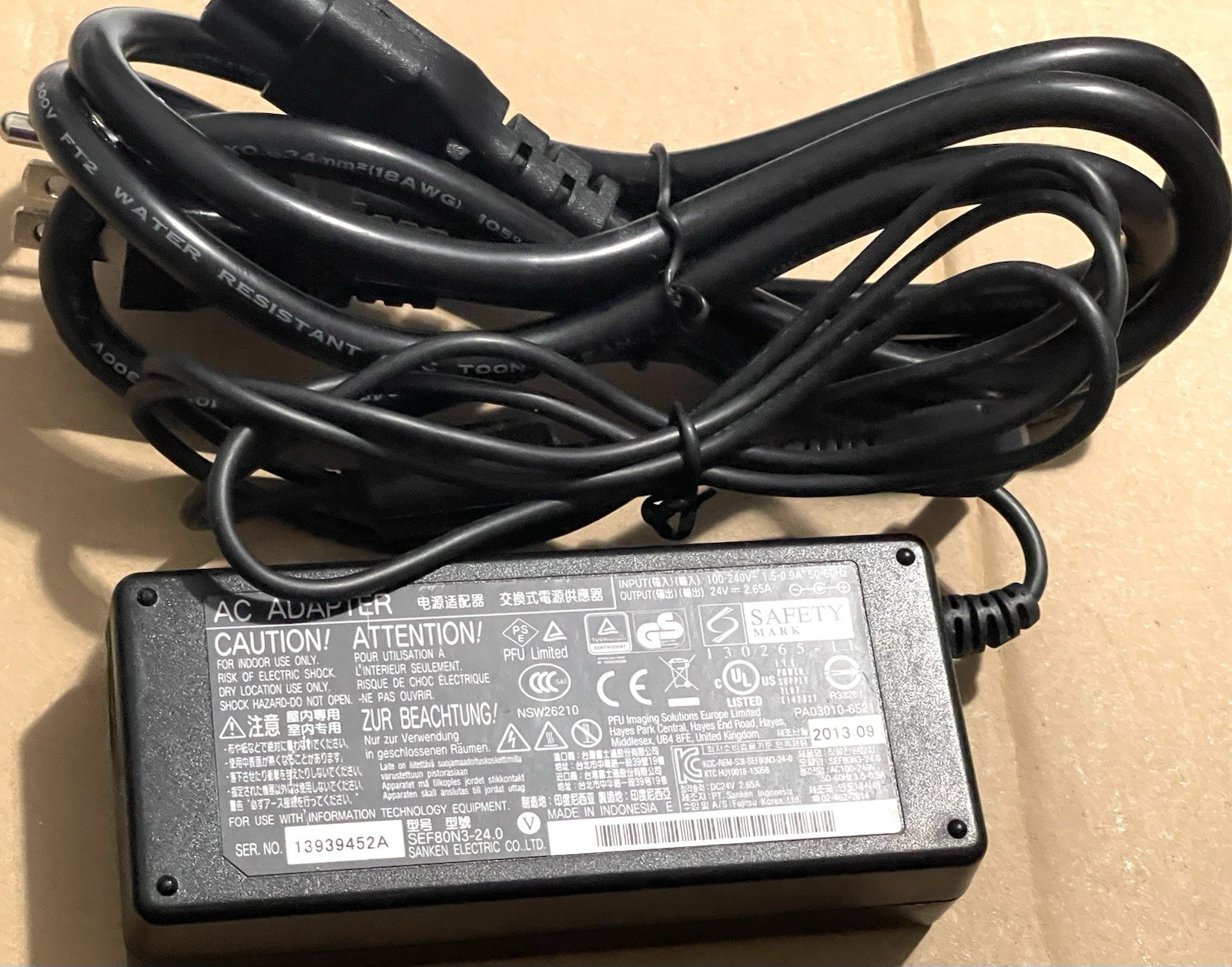 GENUINE  Fujitsu AC Adapter 24v Scanner Power Supply 2.65A  PA03010-6521
